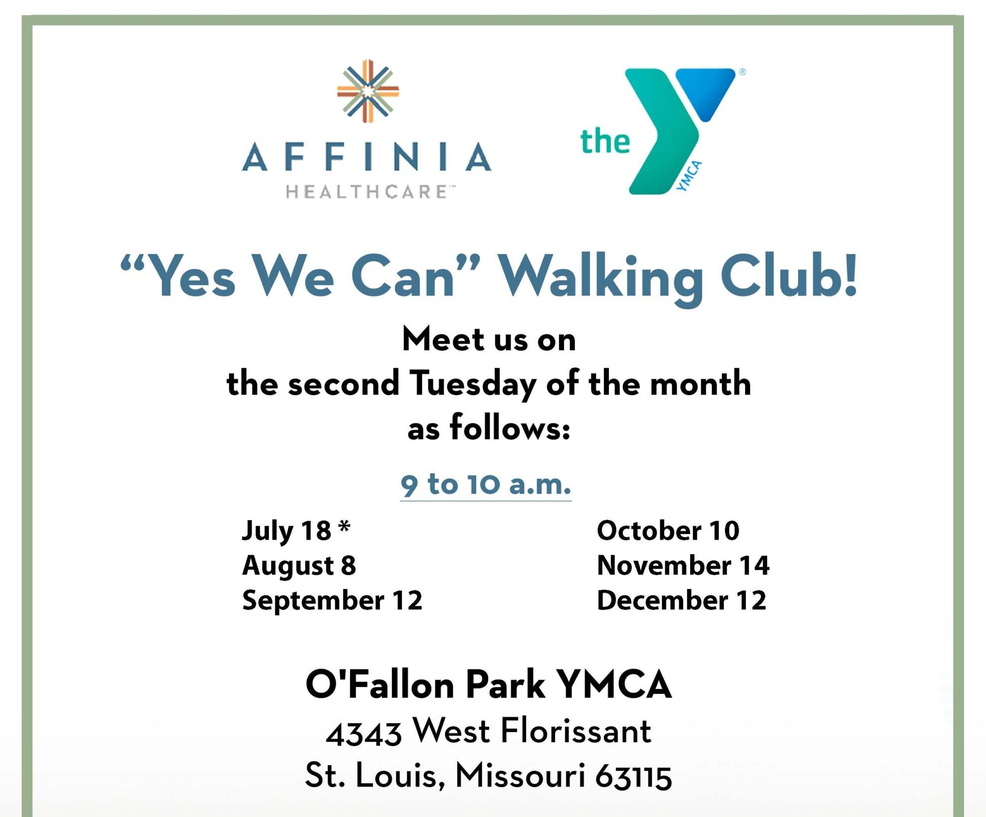 yes we can walking club at ofallon park ymca