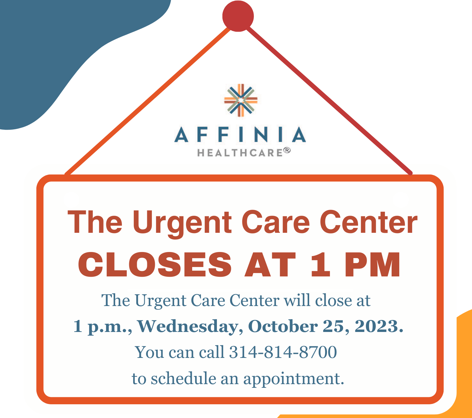 urgent care closing at 1p 10-25