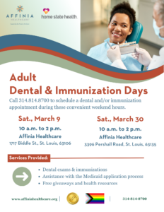 adult dental & immunization days mar 9 and 30