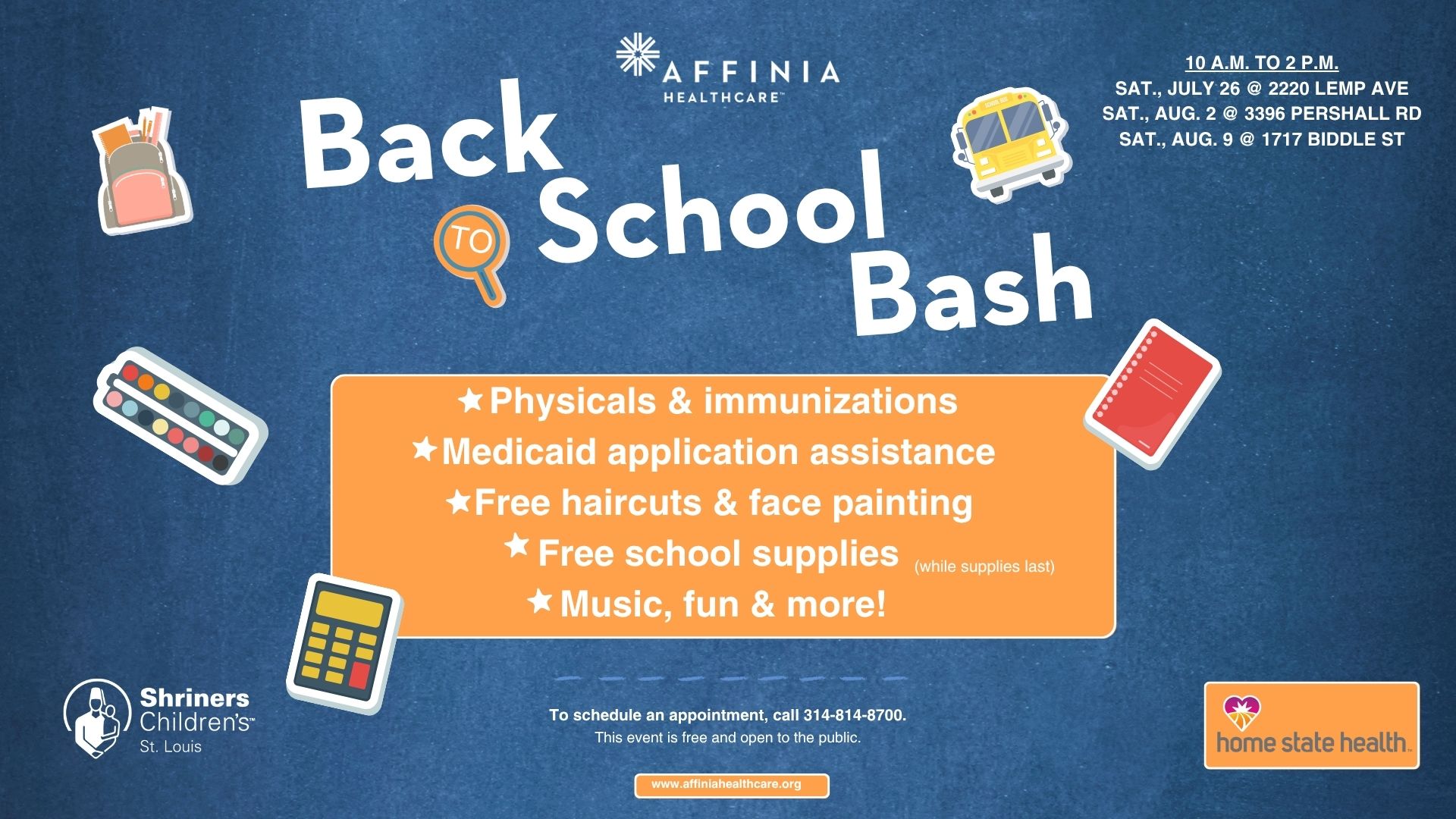 back to school bash july 26, aug 2 & 9