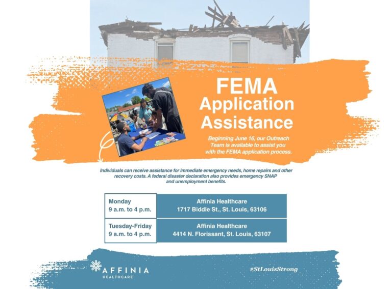 website graphic Affinia Healthcare FEMA Application Assistance